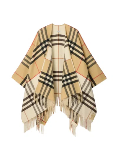 Burberry Checked Fringed Cape In Multi