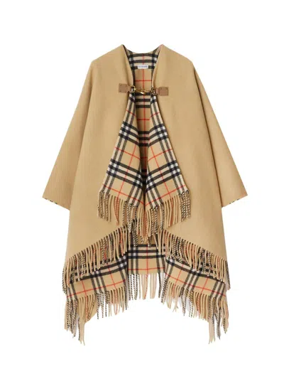 BURBERRY CHECKED FRINGED-EDGE CAPE