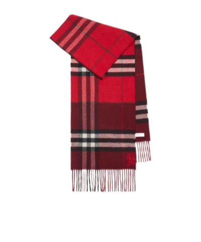 Burberry Checked Fringed-edge Scarf In Red