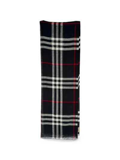 Pre-owned Burberry Checked Fringed Scarf In Black