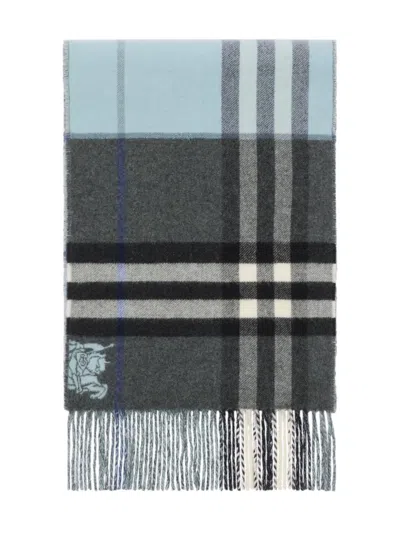 Burberry Checked Fringed Scarf In Gray