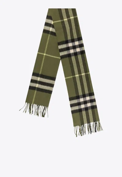 Burberry Checked Fringed Scarf In Green