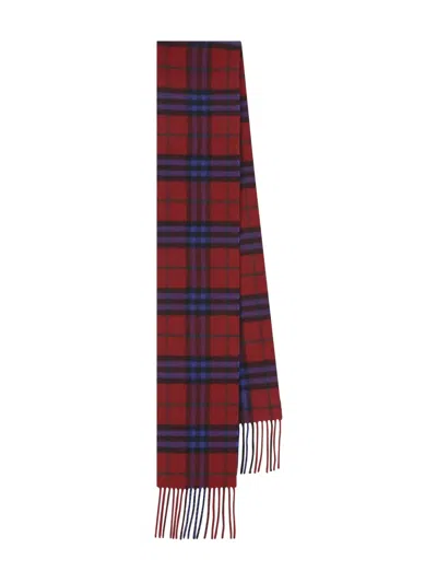 Burberry Checked Fringed Scarf In Red