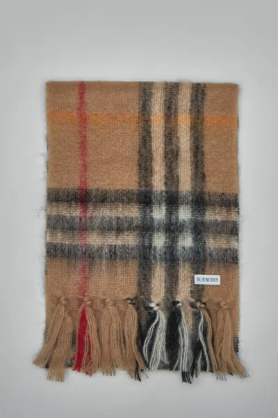 Burberry Checked Fringed Scarf In Brown