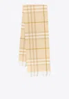 Burberry Checked Fringed Scarf In Yellow