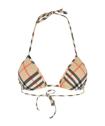 Burberry Checked Halterneck Bikini Top In Brown