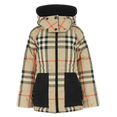 Burberry Checked Hooded Puffer Jacket In Brown