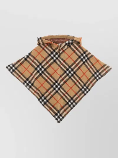 Burberry Checked Hooded Wool Cape In Brown