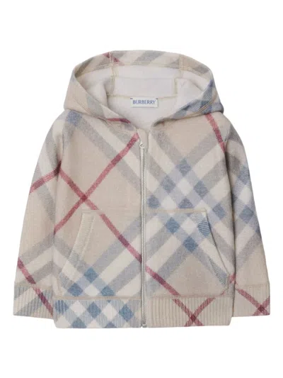 Burberry Babies' Checked Hoodie In Gray