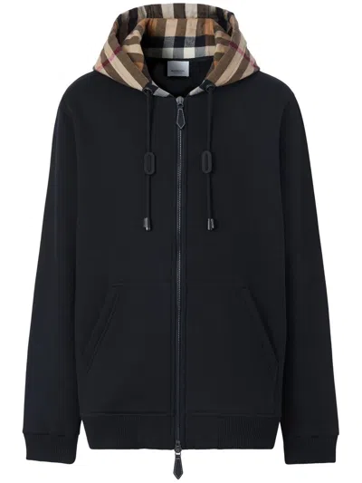Burberry Checked Hoodie In Black