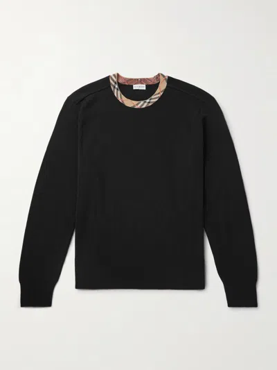 Burberry Black Wool Sweater With Check Details Men In Multi