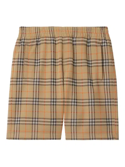 Burberry Checked Jersey Shorts In Brown