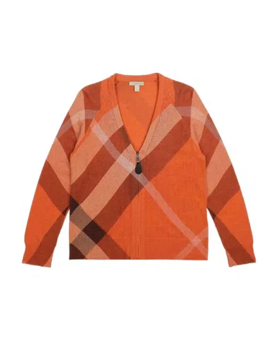 Burberry Checked Knitted Cardigan In Red