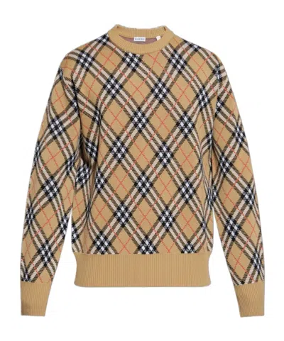 BURBERRY BURBERRY CHECKED KNITTED CREWNECK JUMPER