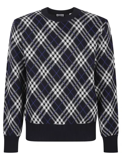 BURBERRY BURBERRY CHECKED KNITTED CREWNECK JUMPER