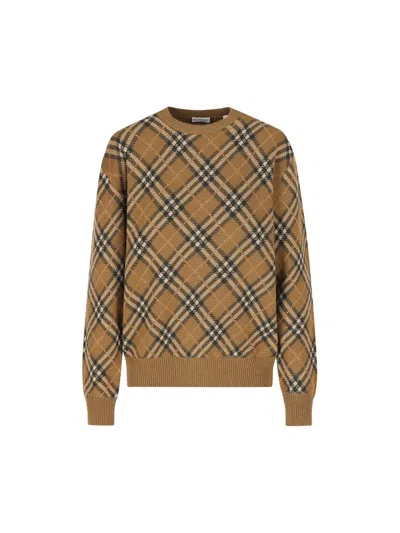 Burberry Checked Knitted Crewneck Jumper In Multi