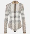 BURBERRY CHECKED LACE BODYSUIT