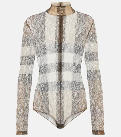 Burberry Checked Lace Bodysuit In Multicoloured