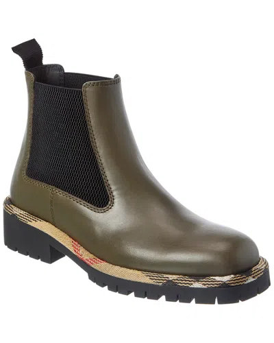 Burberry Checked Leather Boot In Green