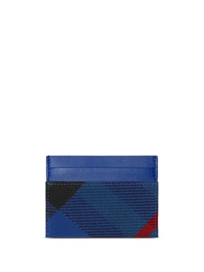 Burberry Checked Leather Cardholder In Blue