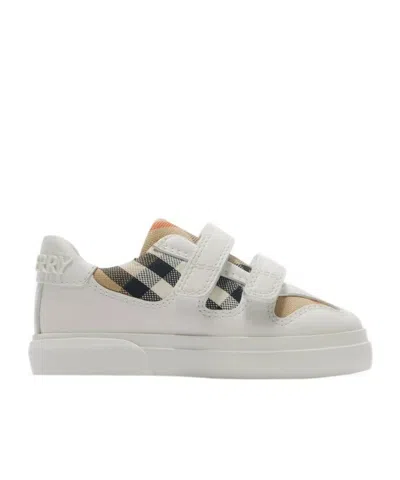 Burberry Childrens Check Cotton And Leather Sneakers In Multi