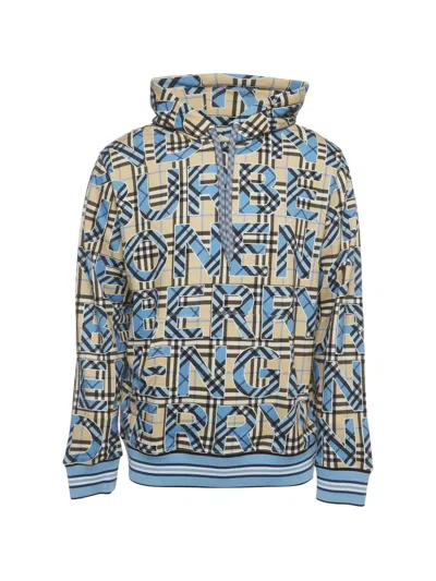 Pre-owned Burberry Checked Logo Print Cotton Knit Hoodie In Neutrals
