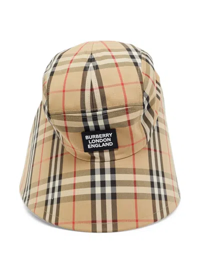 Pre-owned Burberry Checked Logo-appliqué Bonnet Cap In Neutrals