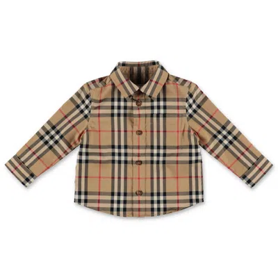 Burberry Babies' Checked Long-sleeved Shirt In Neutral