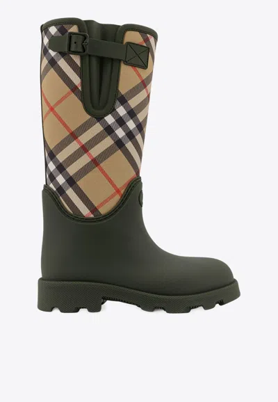 Burberry Checked Mid-calf Rain Boots In Multi