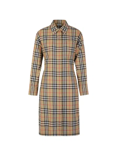 Burberry Checked Midi Dress In Brown
