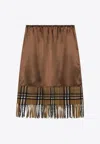Burberry Checked Midi Fringed Skirt In Brown