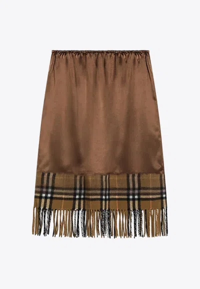 BURBERRY CHECKED MIDI FRINGED SKIRT
