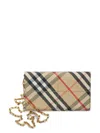 Burberry Check Flap Canvas Wallet On Chain In Neutrals