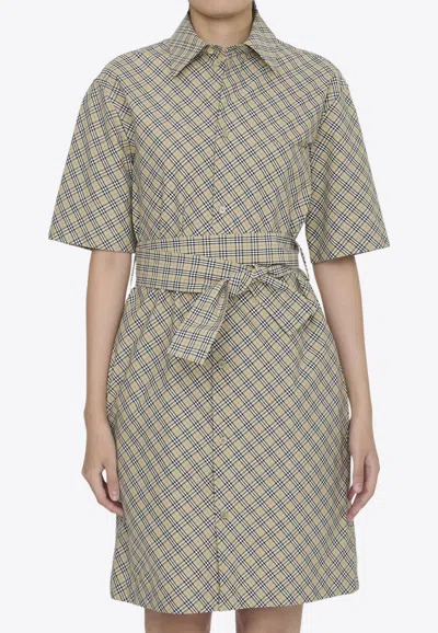 Burberry Checked Mini Shirt Dress In Green