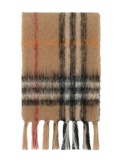 Burberry Checked Mohair Scarf In Blue