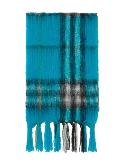 Burberry Checked Mohair Scarf In Blue