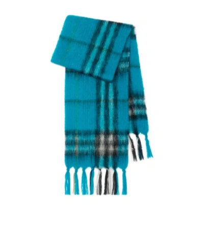 Burberry Checked Mohair Scarf In Blue