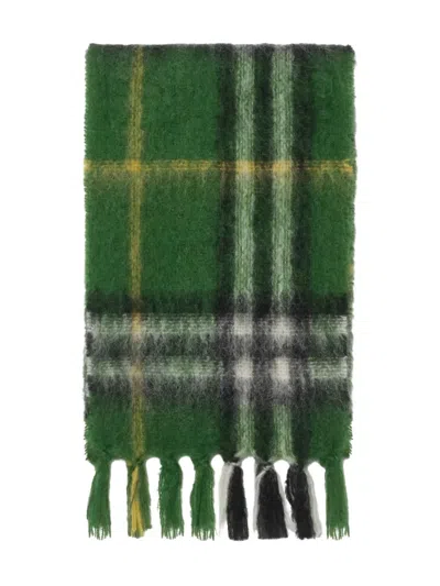 Burberry Checked Mohair Scarf In Gray
