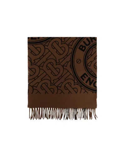 Burberry Checked Monogram Cashmere Scarf In Brown