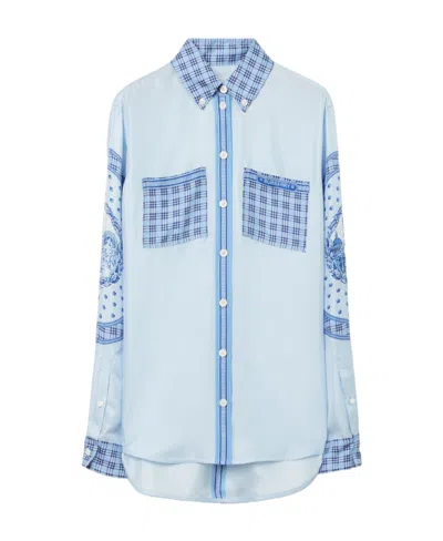 Burberry Checked Monument-print Silk Shirt In Blue