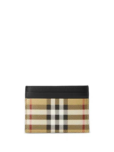 Burberry Textured Check Card Case With Contrast Trim In Beige