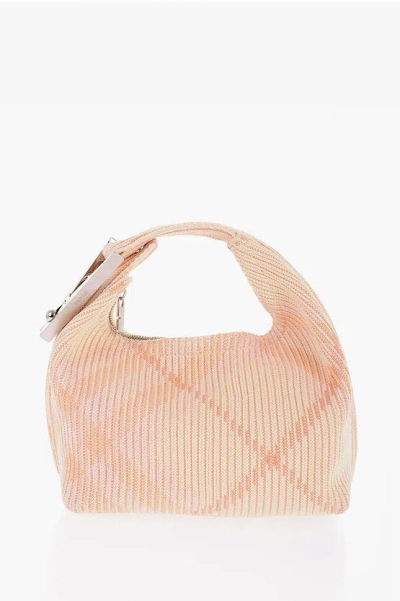 Burberry Checked Nylon Peg Duffle Handbag With Silver-tone Detail In Pink