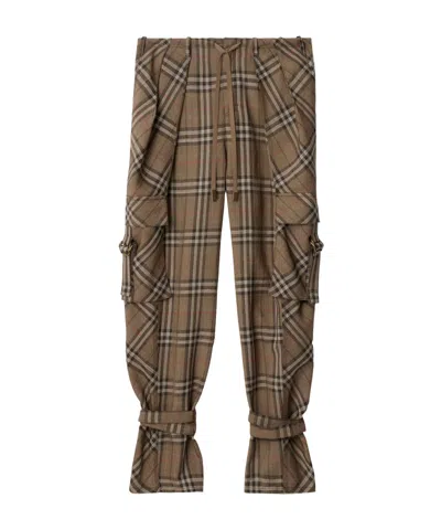 BURBERRY BURBERRY CHECKED TAPERED-LEG DRAWSREING CARGO TROUSERS