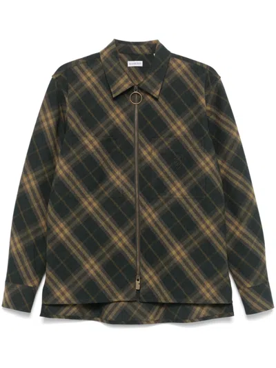 Burberry Checked Overshirt In Green