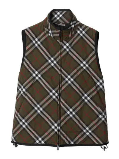 Burberry Checked Padded Gilet In Black