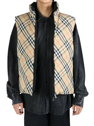 Burberry Checked Padded Gilet In Neutrals