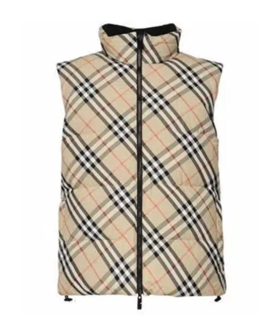 Burberry Checked Padded Reversible Gilet In Brown