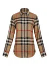 Burberry Check Pattern Collared Neck Cuffed Long Sleeves In Brown