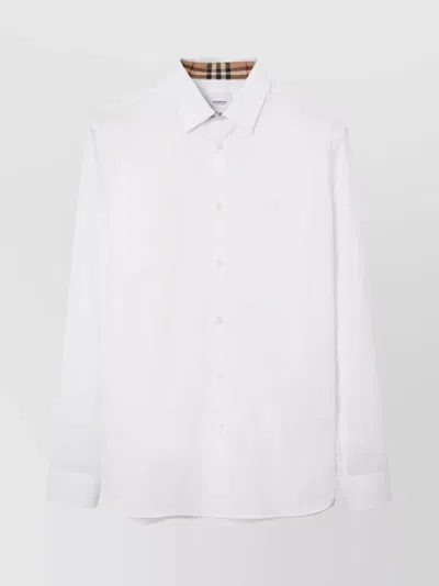 Burberry Checked Pattern Cotton Shirt With Curved Hem In White