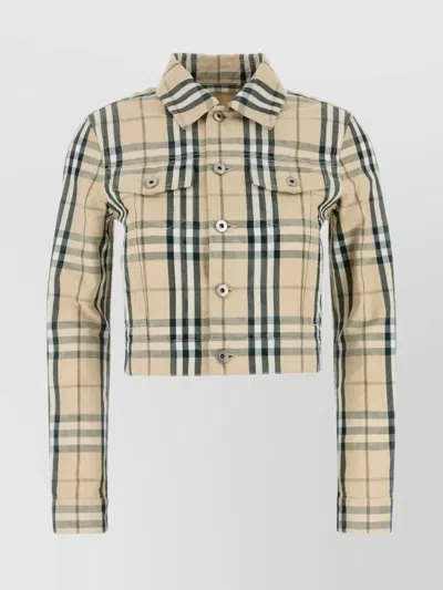 Burberry Checked Pattern Embroidered Denim Jacket In Neutral